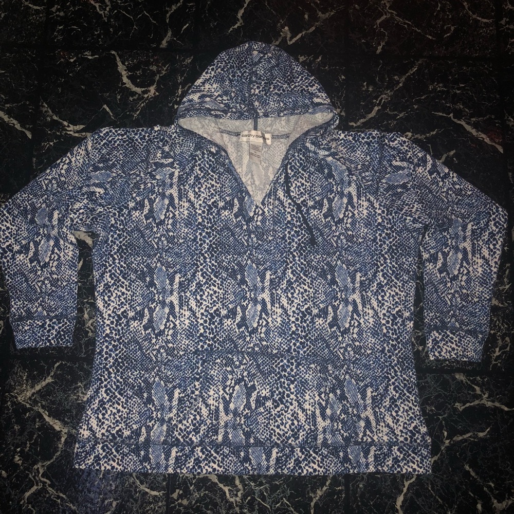 Cathy Daniels Hooded Snake Print Pullover Shirt XL